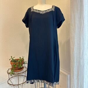 Vintage Women’s Large Dress Black Shift Embellished Trim